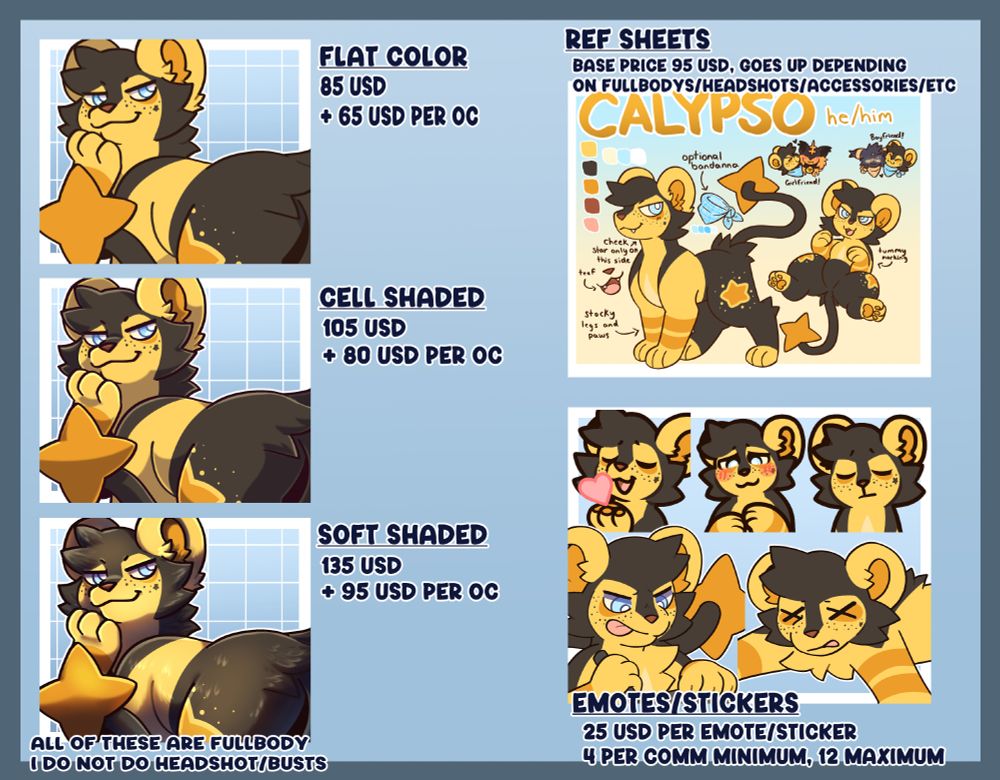 my commission prices with examples. if you follow the link in post, all the prices are written out in text format on the form.