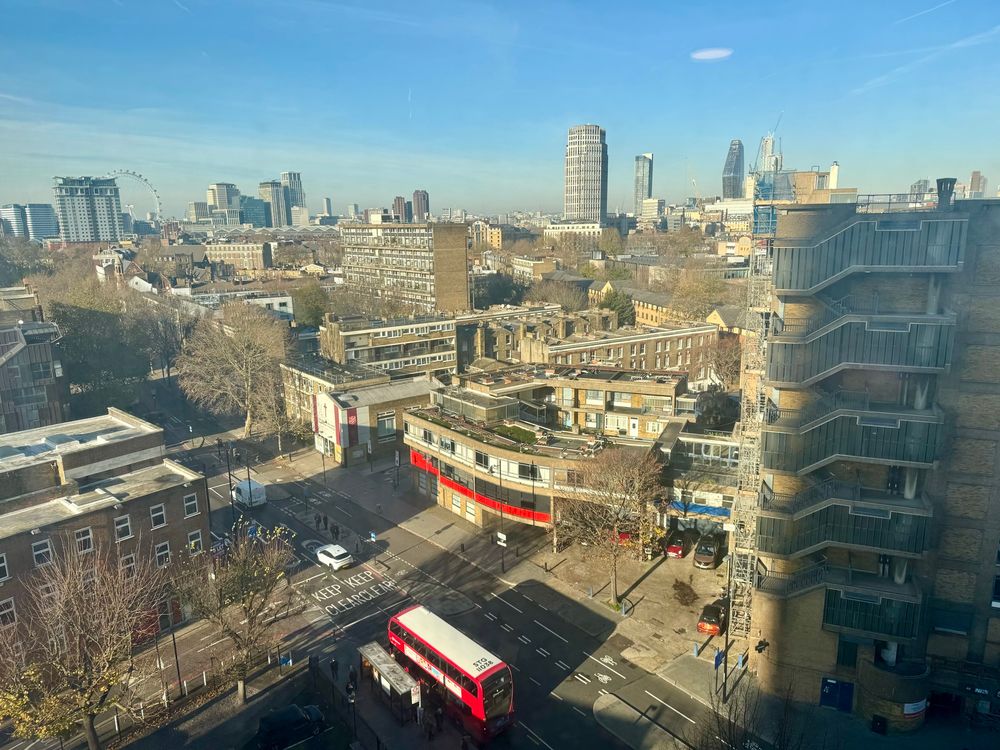 A view of London from the 10th floor of a tower block in Elephant and Castle.