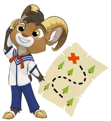 Goldy holding a treasure map.