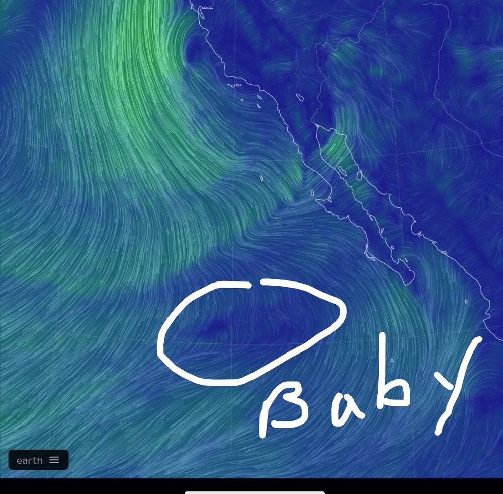 I have circled what I think I am looking at and labelled the baby.

For laugh purposes only, am not a meteorologist