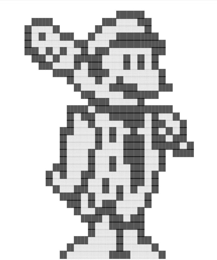 ASCII pixel art of "Grand Dad" aka Mario's head on Fred Flintstone's body.