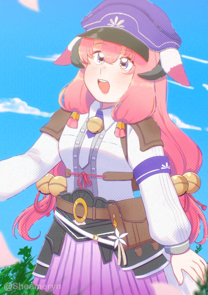 Art of Hina from Rune Factory Guardians of Azuma, she's standing in a field of grass and is wearing her ranger uniform.
