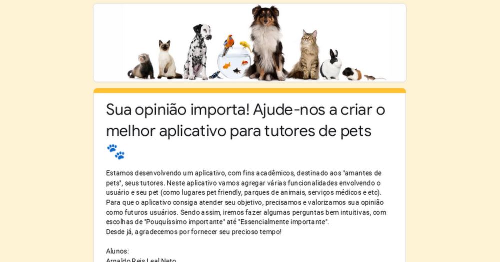 Sua opinião importa! Ajude-nos a criar o melhor aplicativo para tutores de pets 🐾