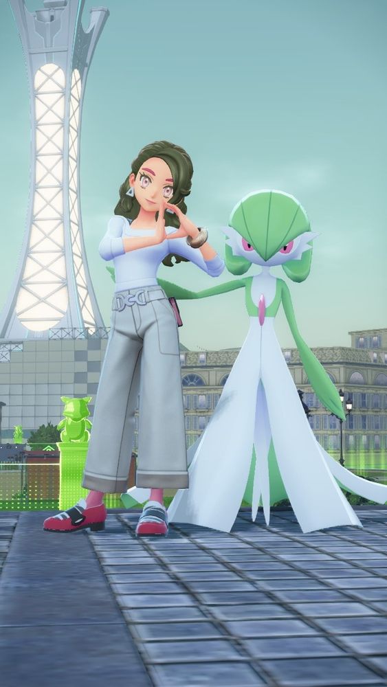 Legends Z-A trainer standing next to a Gardevoir who has it's ark around the trainer 