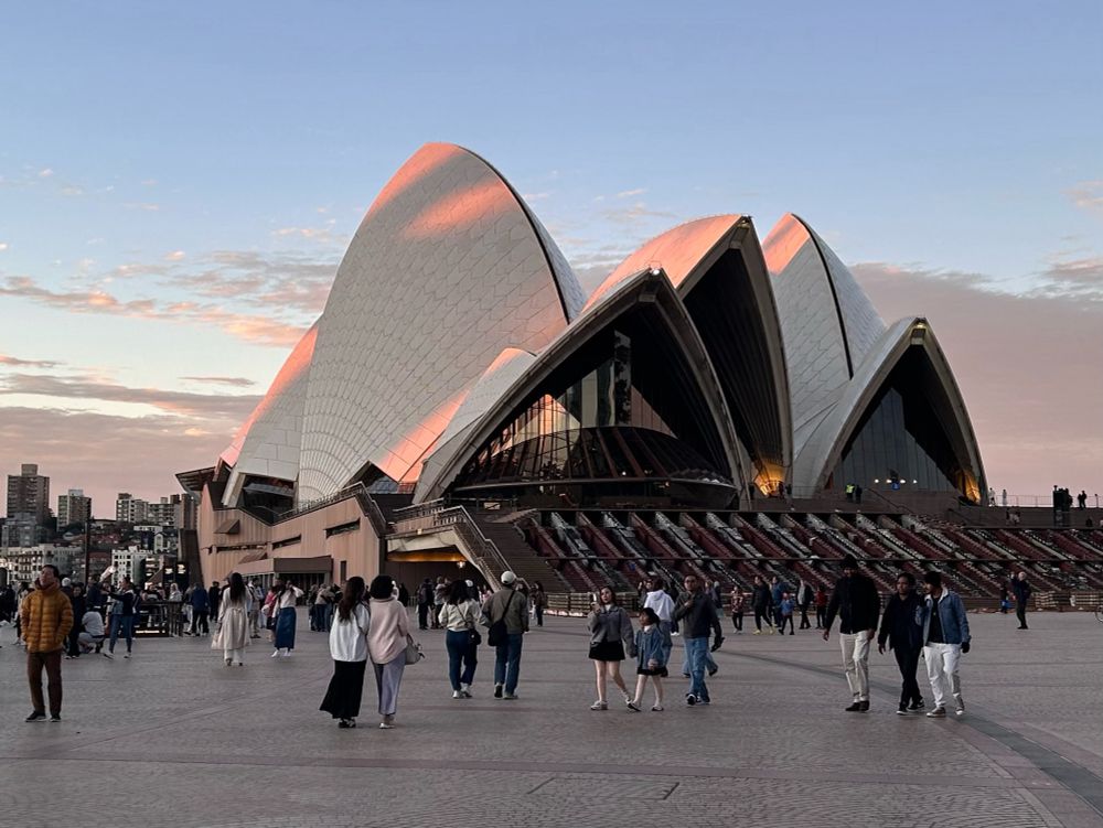Photograph of the Sydney Opera House during sunset.