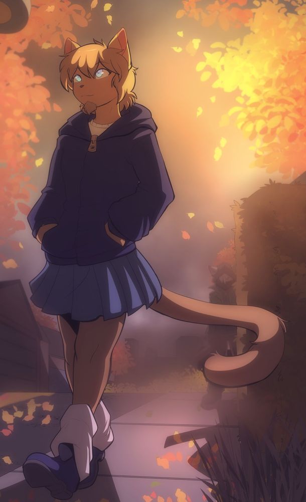 A cat in Fall in a hoodie and skirt!