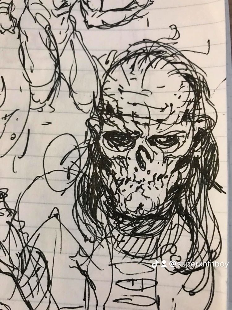 Ball point pen Margin doodle of a zombie