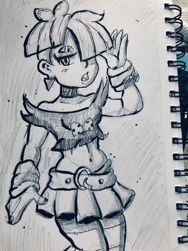 Traditional pencil and pen doodle of Vig in her usual outfit.