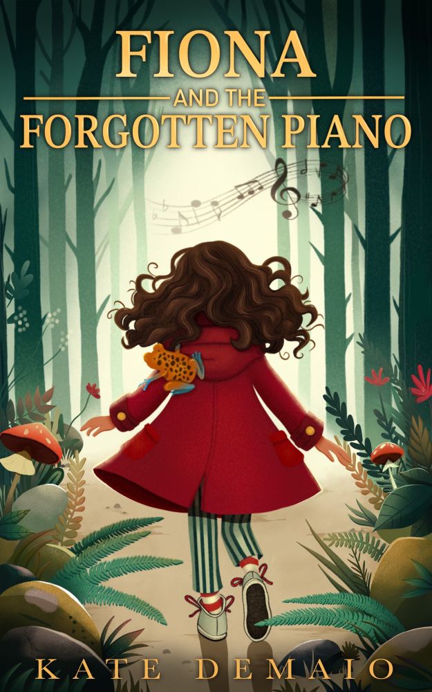 Girl in red coat in forest 