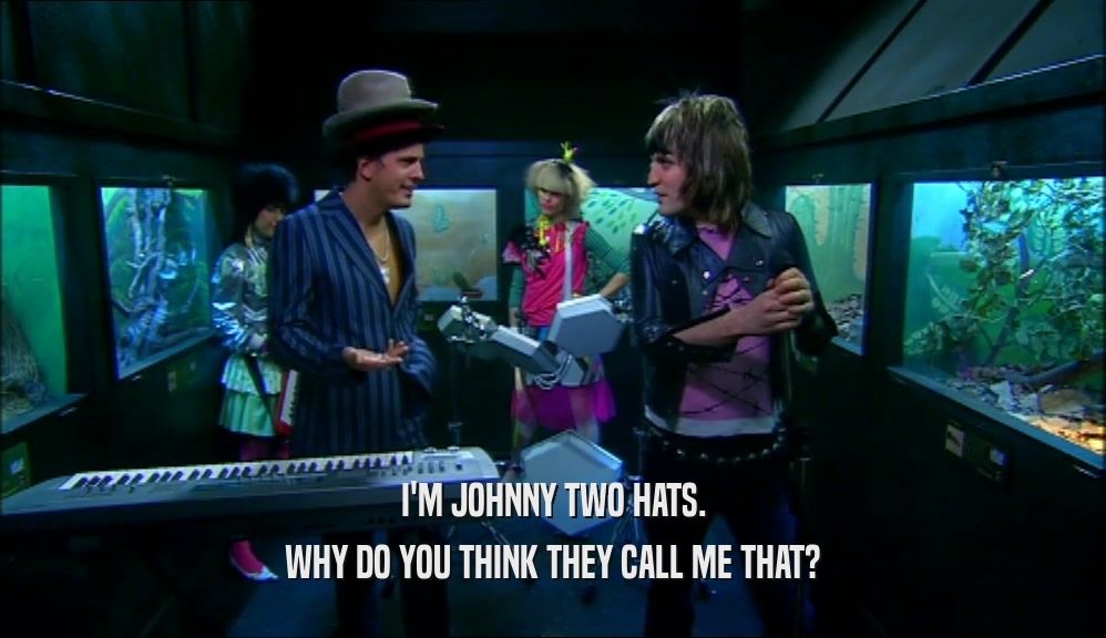 'The mighty boosh' screenshot featuring Johnny two hats.