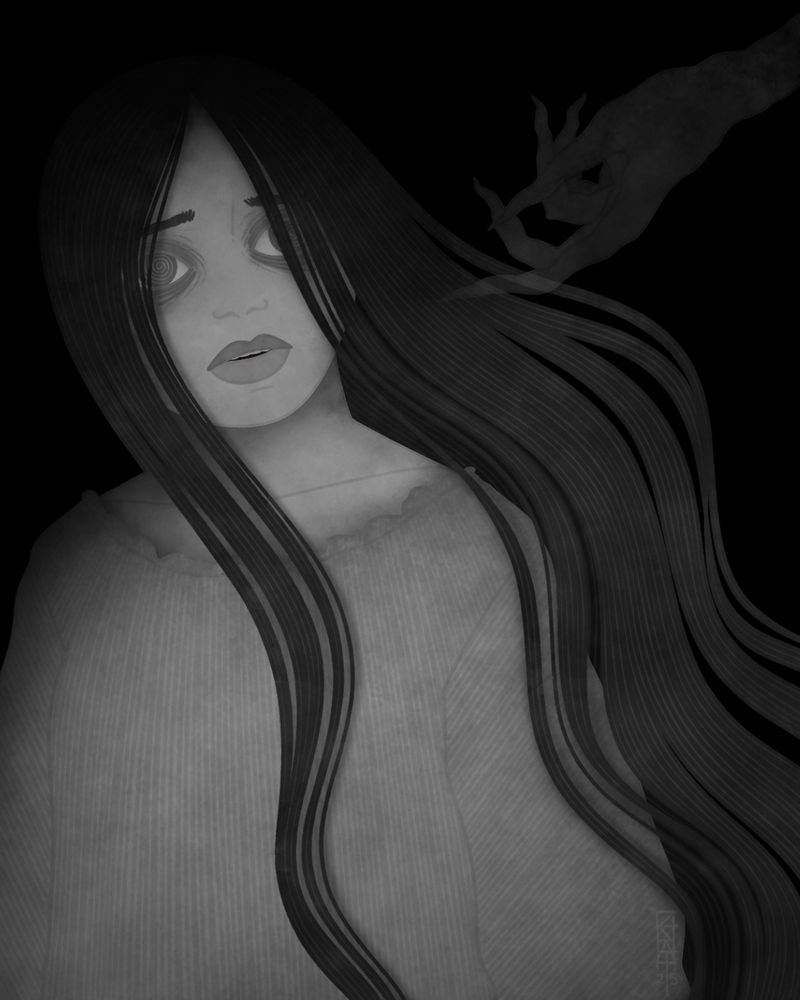 Fanart of Ellen Hutter from the new Nosferatu movie.
Black and white digital painting with Ellen in her nightgown with her hair flowing behind her. A shadowy hand reaches from the corner of the canvas trying to caress her hair. 