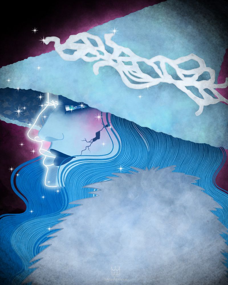 Digital painting of Ranni from the game Elden Ring in a profile view. 