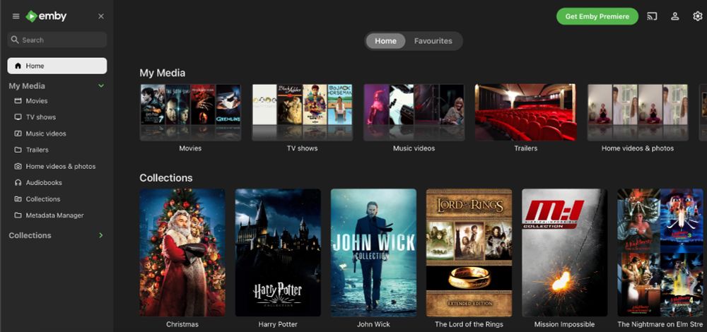 Screenshot of James' Emby homepage, showing the My Media section and Collections