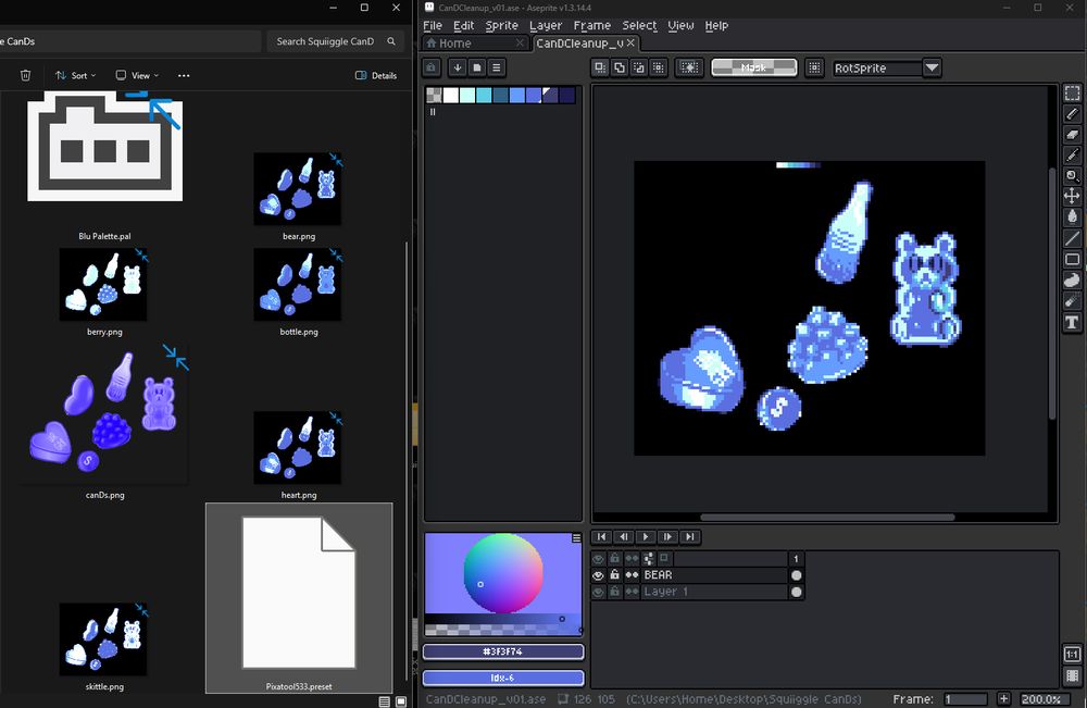 2D art, converted through Pixatool, being cleaned up in Aseprite #PixelArt #Art #MyArt