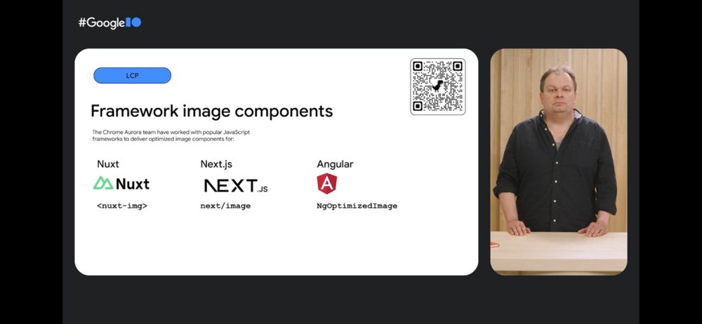 Screenshot of Google IO talk with framework image component logos