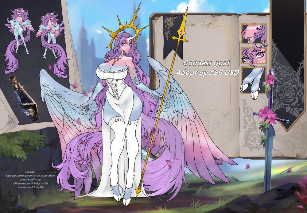 A beautiful radiant goat goddess standing there.