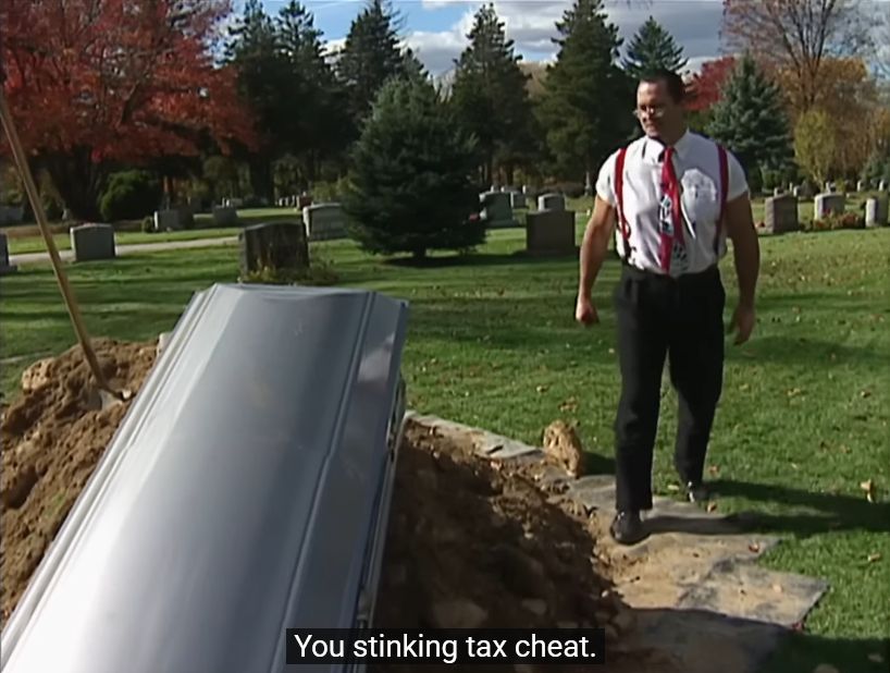 I.R.S. accusing a dead person of being a "stinking tax cheat"