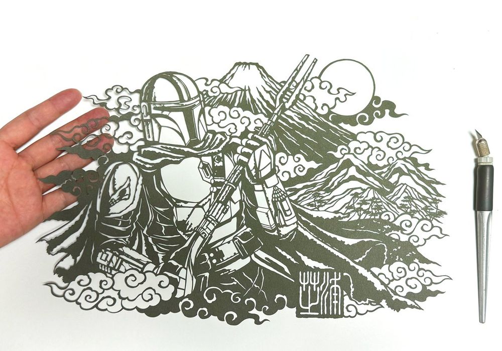 マンダロリアン・ディンジャリン　切り絵　スターウォーズファンアート