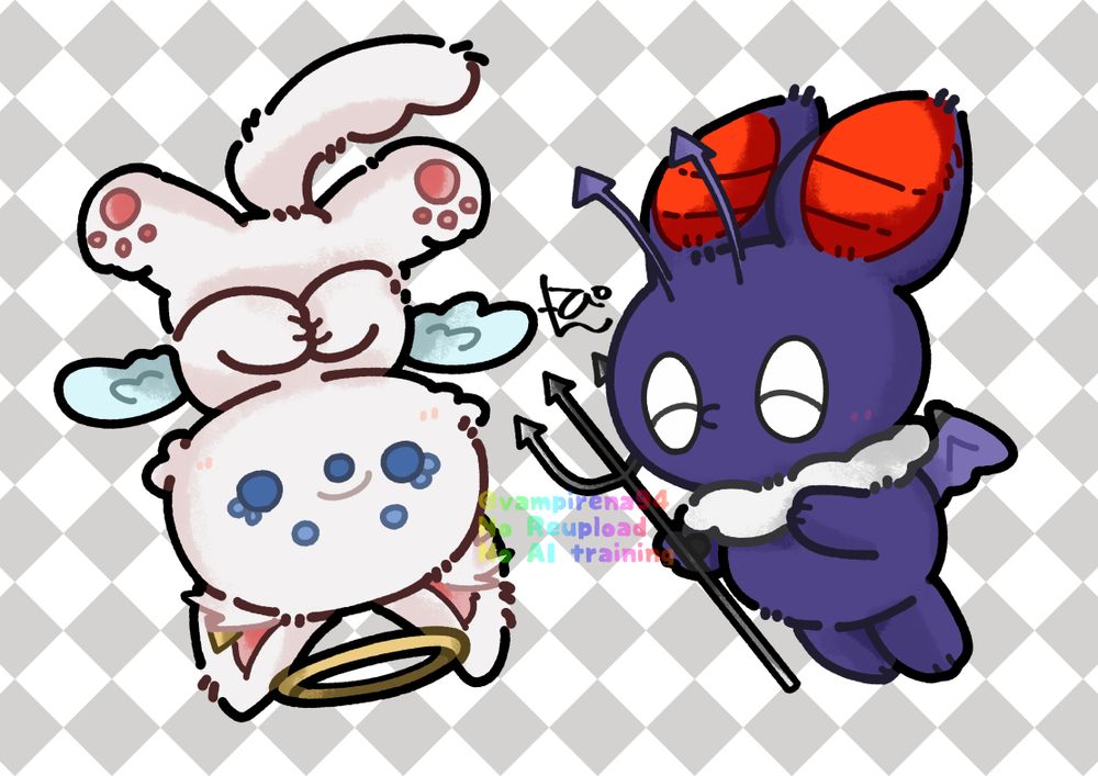 天使なモフロくんと悪魔なモフドちゃんのイラストです