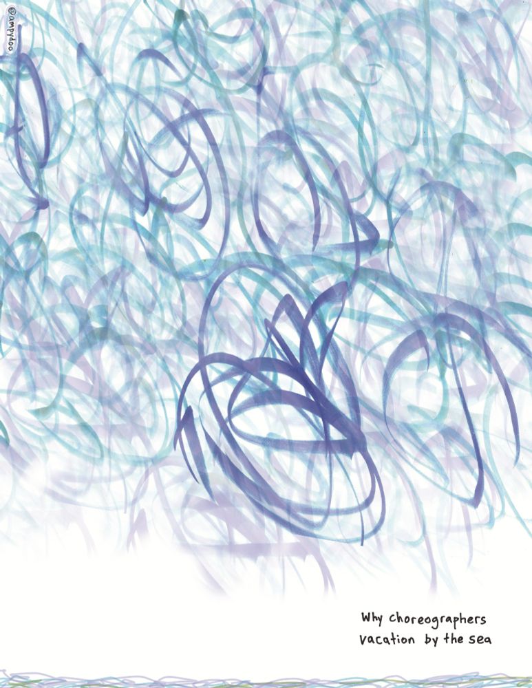 Drawing of blue circles with caption "Why choreographer vacation by the sea"