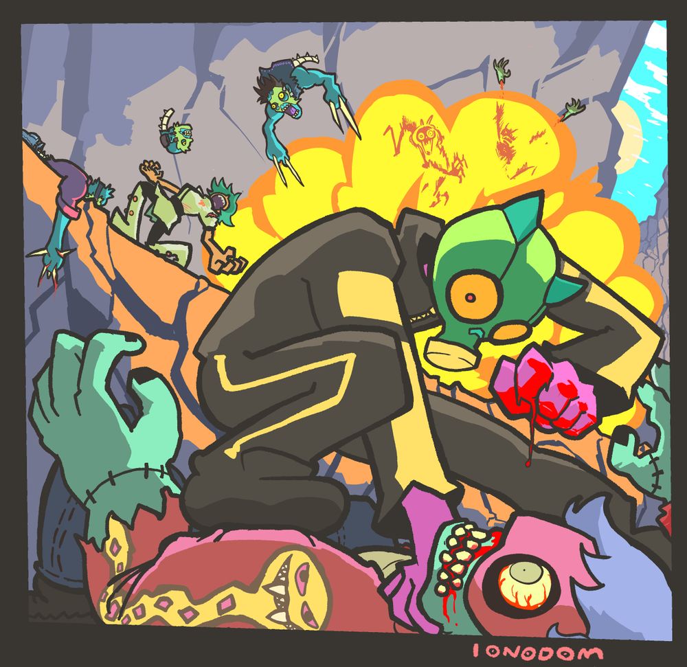 My OCs Cuss and Claire fighting a group of zombie cannibals