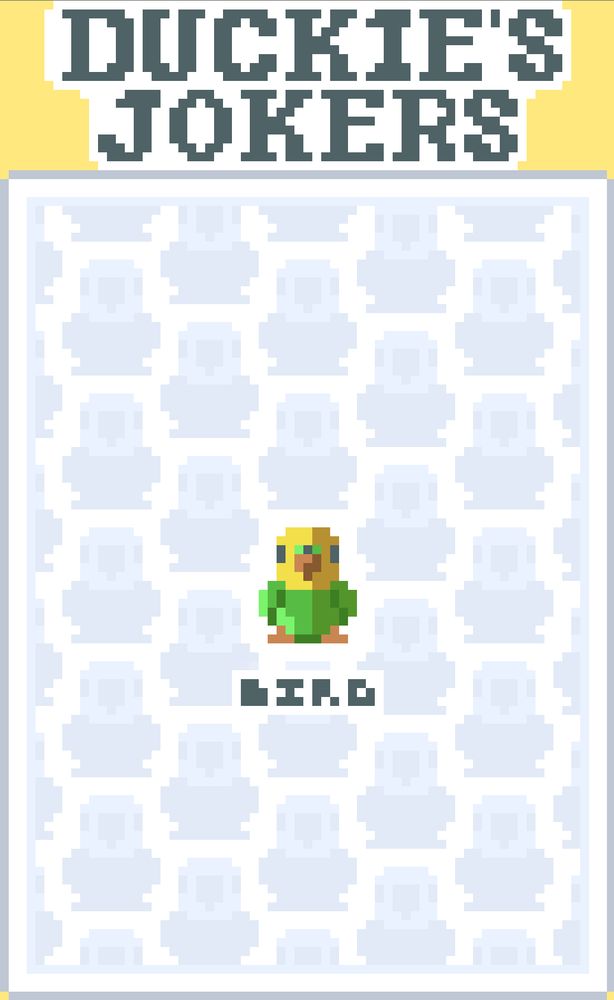 Riff-Raff joker from Balatro redrawn as the Parakeet used in various Nintendo properties in a pixel art style