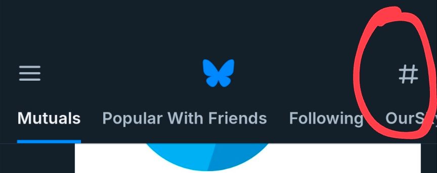 Pic showing the hashtag at the top of the app, circled with red