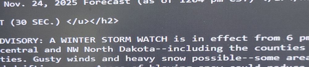 part of an html document showing a WINTER STORM WATCH