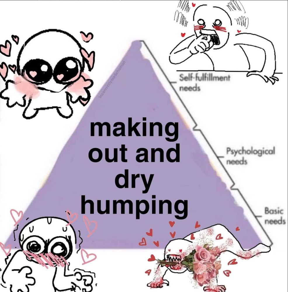Maslow's hierarchy of needs meme where the pyramid says making out and dry humping