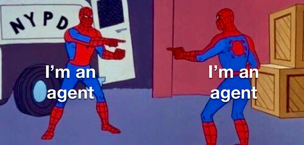 Spider-Man pointing at Spider-Man 