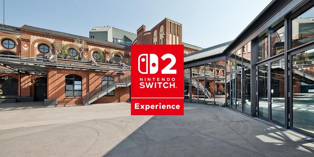 Banner for the Nintendo Switch 2 Experience in Berlin. A presentation event for the upcoming gaming console by Nintendo.