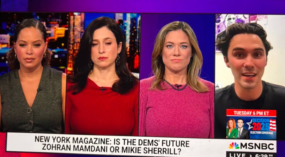 Three women shown boobs out.  One man cropped in and with graphics over.  