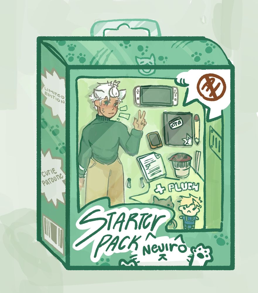 cute artist in a box no ai cat persona digital art mha 