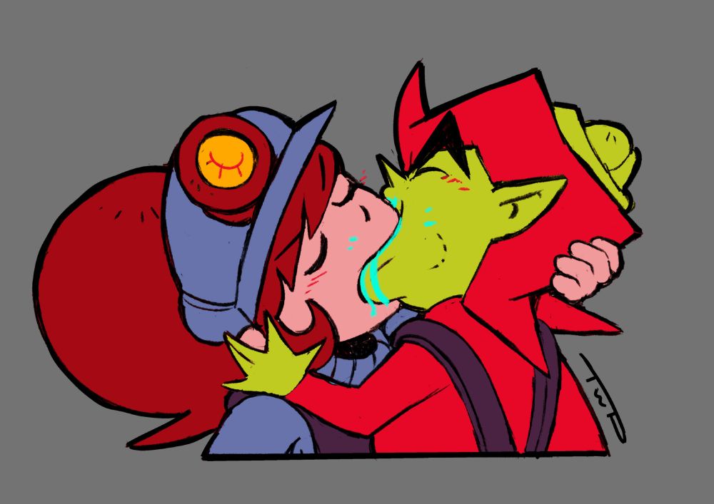 Annalynn and Annie kissing

A reference to the Yoshi and Toad kissing meme