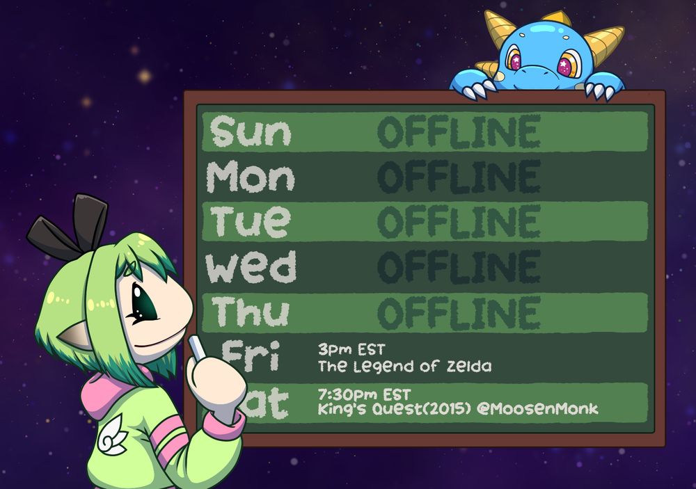 Friday 3pm EST Zelda 1
Saturday 730pm EST Kings Quest 2015 with MoosenMonk