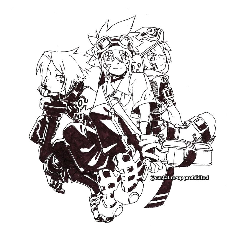 Ink drawing of Haseo Tokio and Kite from .hack// sitting together (floating in space)