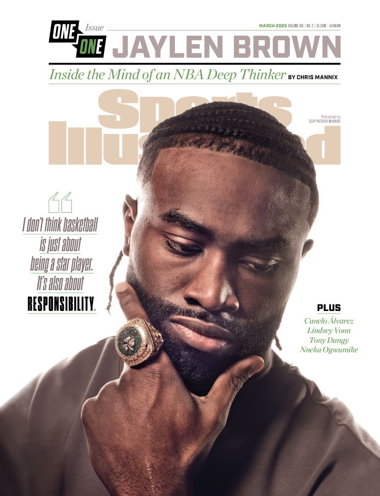 Jaylen Brown on the cover of Sports Illustrated's "one-on-one" issue with the quote "I don't think basketball is just about being a star player. It's also about responsibility." Plus: Canelo Álvarez, Lindsey Vonn, Tony Dungy, Nneka Ogwumike