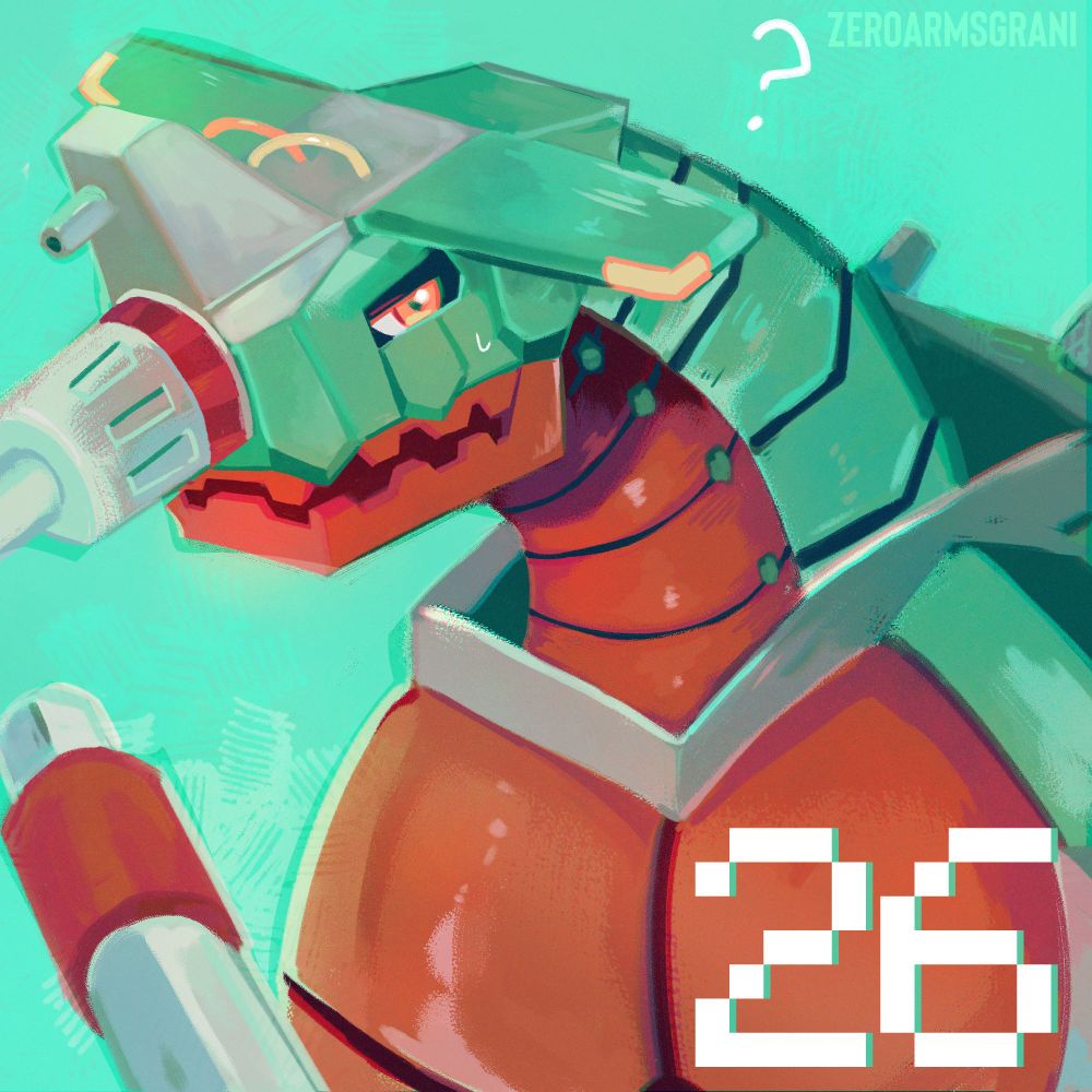 profile picture of jumbo gamemon, he is confused. the main color is teal/mint