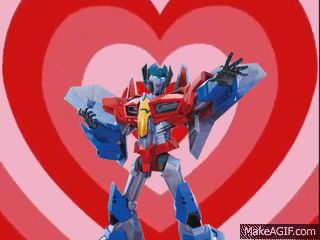 A gif of Earthspark Starscream surrounded by the cascading hearts from the end credits of the Powerpuff Girls