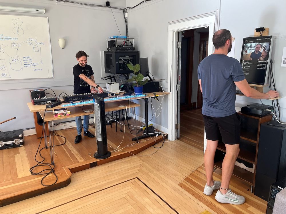 Jonny takes a picture with Z-Console, David does synth setup