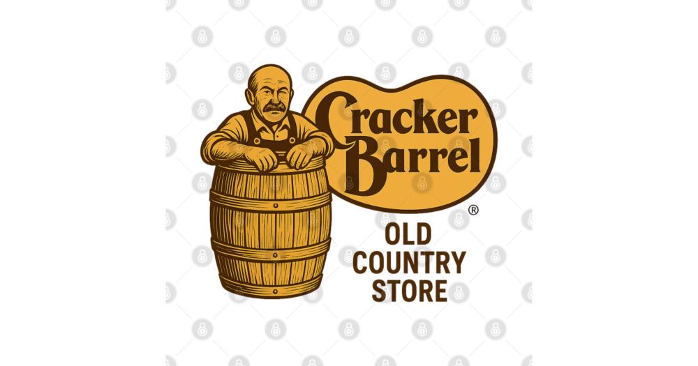 A snarky parody of the classic Cracker Barrel logo — featuring a literal "cracker in a barrel." This vintage-style design pokes fun at cultural outrage and nostalgic branding, perfect for anyone who e...
