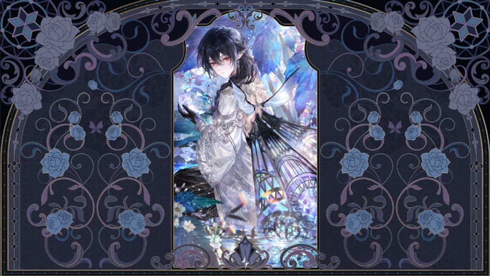 Unascended card art of Ayn from Lovebrush Chronicles. He has long braided black hair with several insect-like wings. He cups a watery orb in his hand.