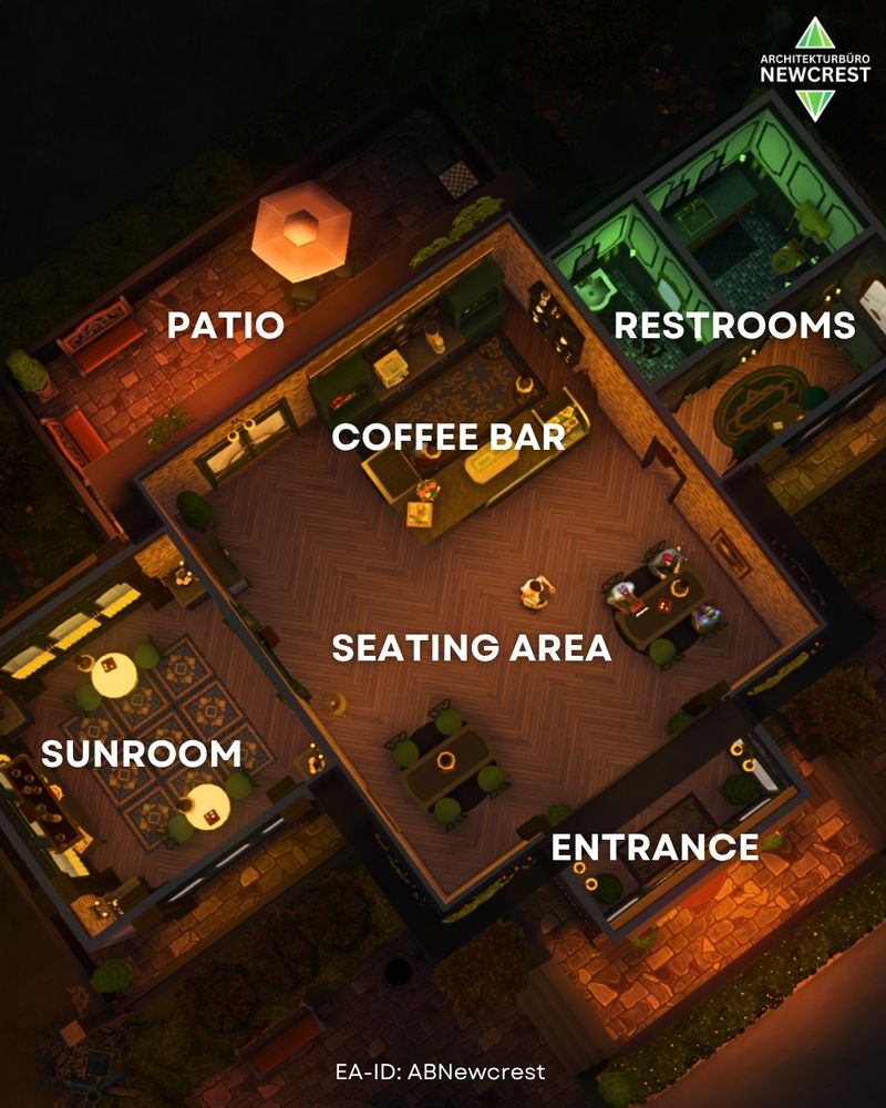 Floorplan of an old café in the Sims 4