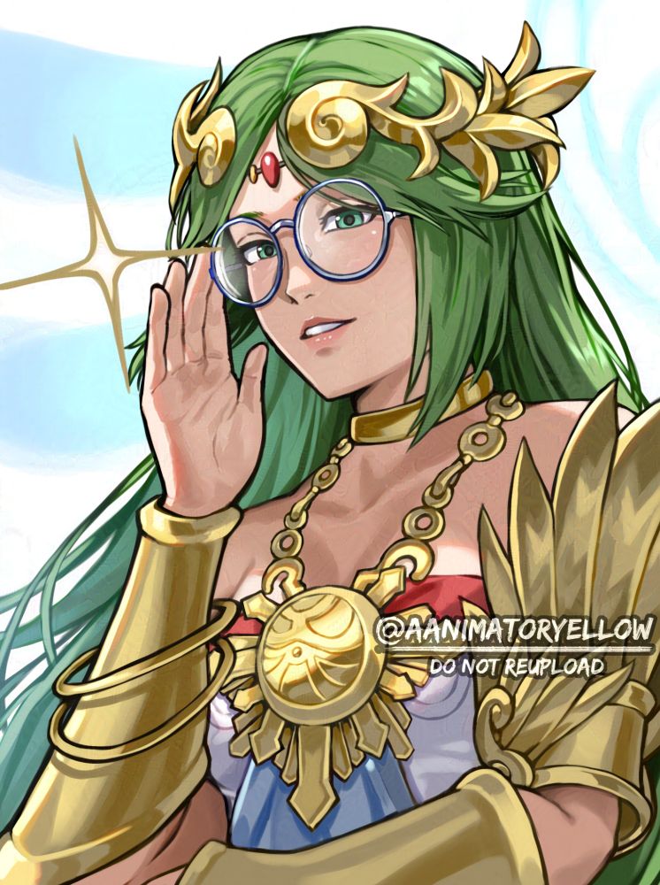 Palutena from Kid Icarus: Uprising wearing large round glasses.