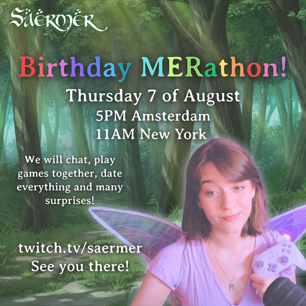 Invite to a birthday stream on Thursday 7 of August at 5 PM Amsterdam time