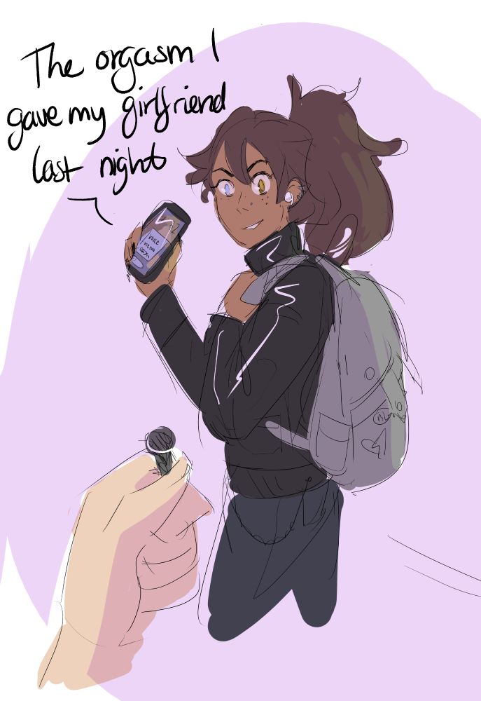continuing to walk, catra holds up her phone, which is playing an audio file. she says, "the orgasm I gave my girlfriend last night" wearing an expression that's equal parts gloating, annoyed, and daring you to fuck with her.