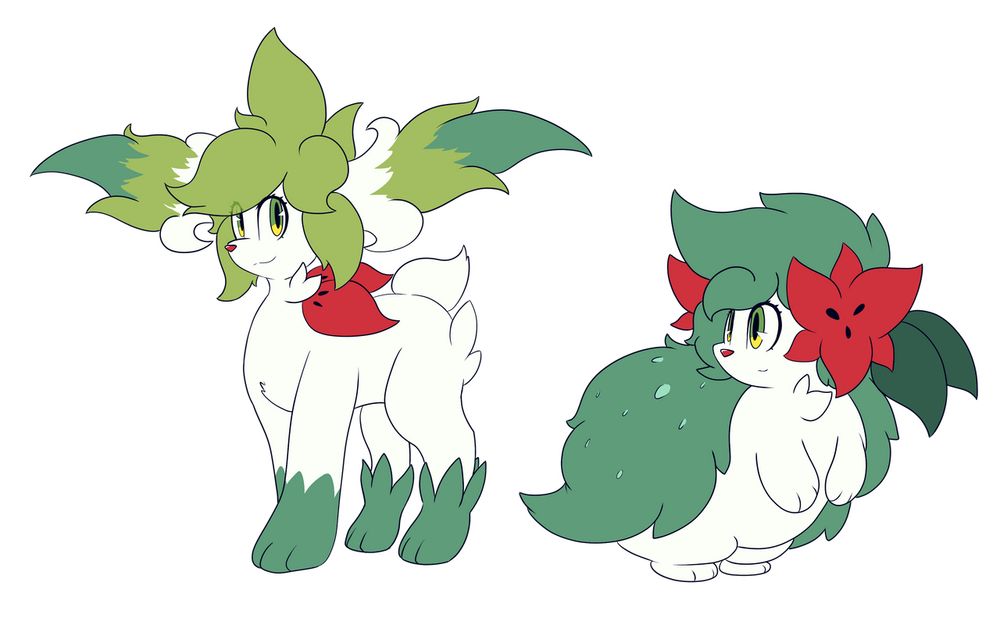 Drawing of my fan character, Sora, depicted as both formes of Shaymin 
(<— Sky Forme 
—> Land Forme)
