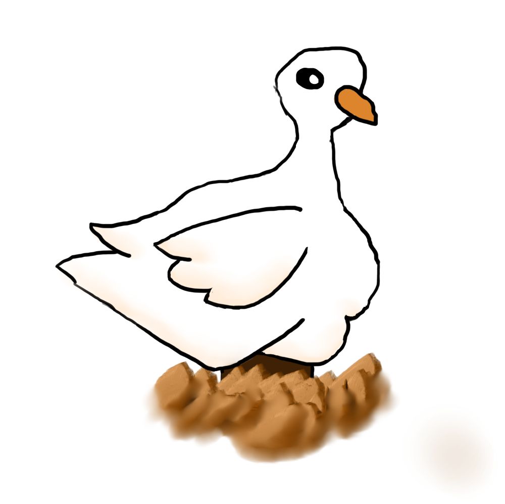drawing of a goose on a brown pile of rocks
