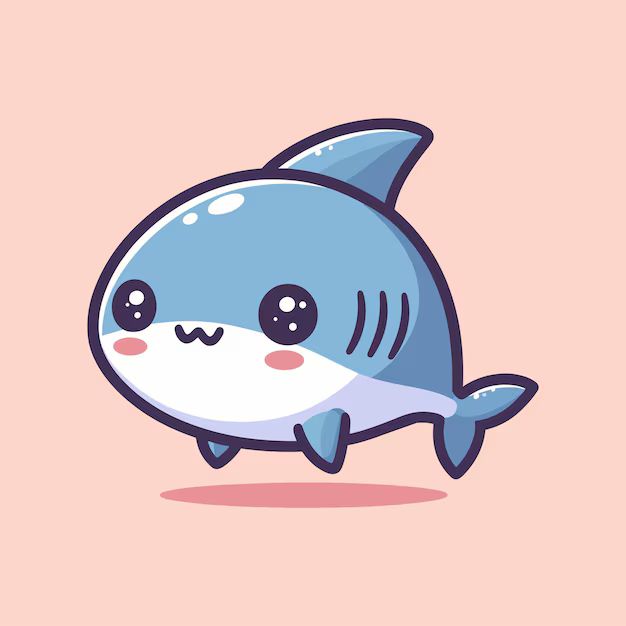 chibi shark on a peach background - not my art