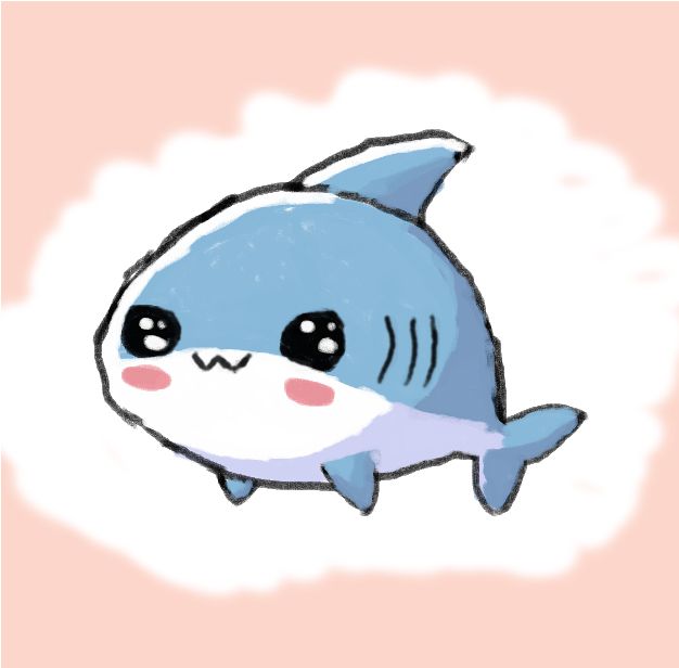 chibi shark on a peach background - drawn digitially by me